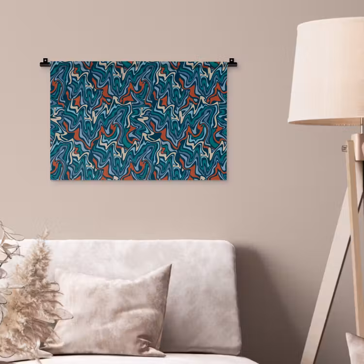 Golven - Retro - Blauw - Patroon Wandkleed katoen klein 269 -sfeer4