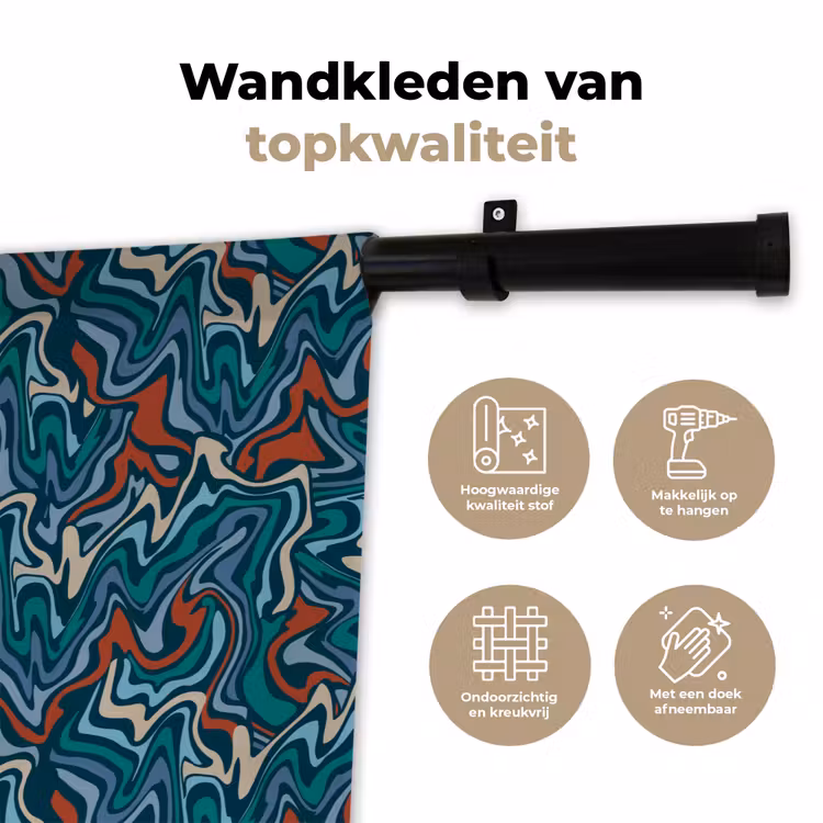 Golven - Retro - Blauw - Patroon Wandkleed katoen klein 269 -sfeer2