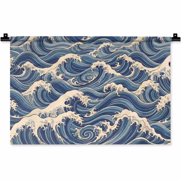 Golven - Zee - Natuur - Abstract - Blauw Wandkleed katoen klein -zz3d