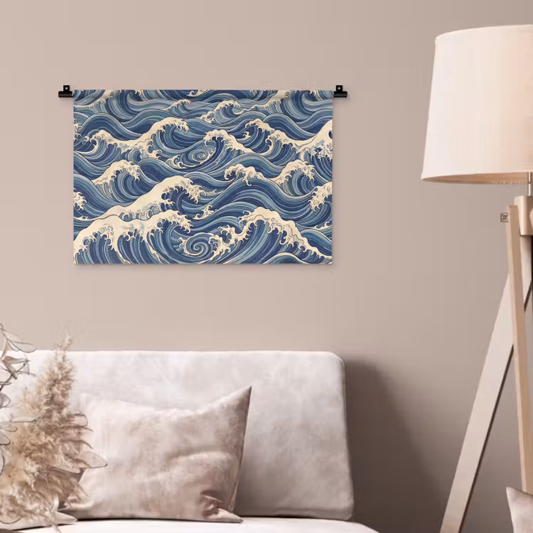 Golven - Zee - Natuur - Abstract - Blauw Wandkleed katoen klein -sfeer4