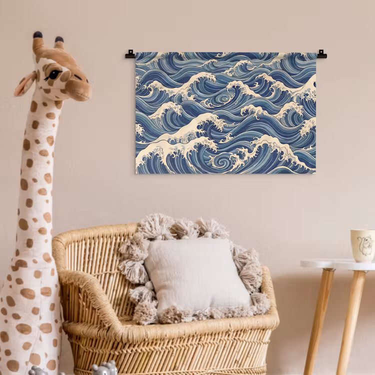 Golven - Zee - Natuur - Abstract - Blauw Wandkleed katoen klein -wsfeer5_kind