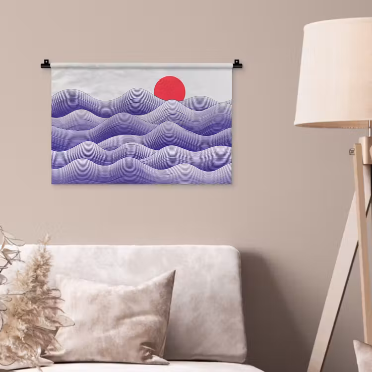 Golven - Zon - Natuur - Abstract - Rood Wandkleed katoen klein -sfeer4