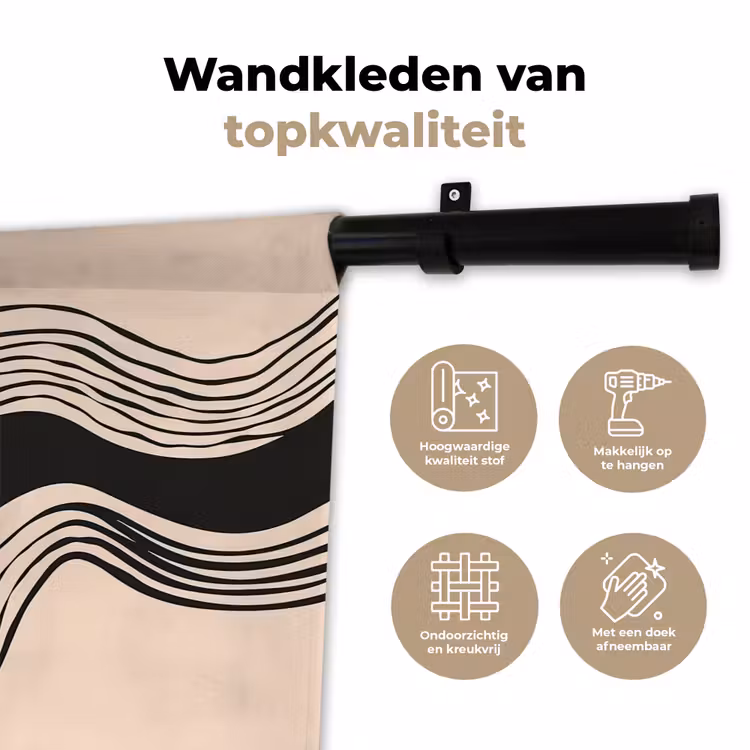 Golven - Zwart - Zandkleur Wandkleed katoen klein -sfeer2