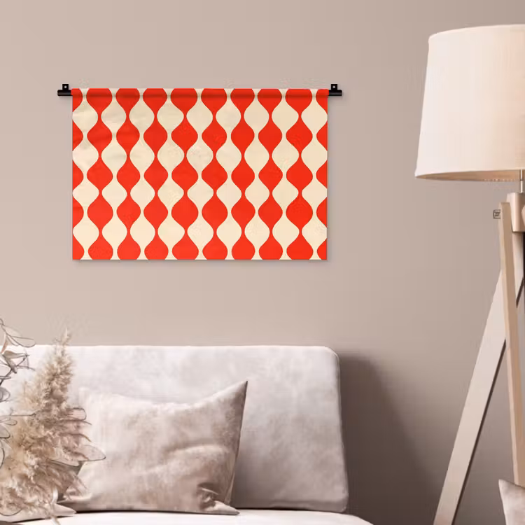 Golvend patroon - Retro - Rood - Beige Wandkleed katoen klein 269 -sfeer4