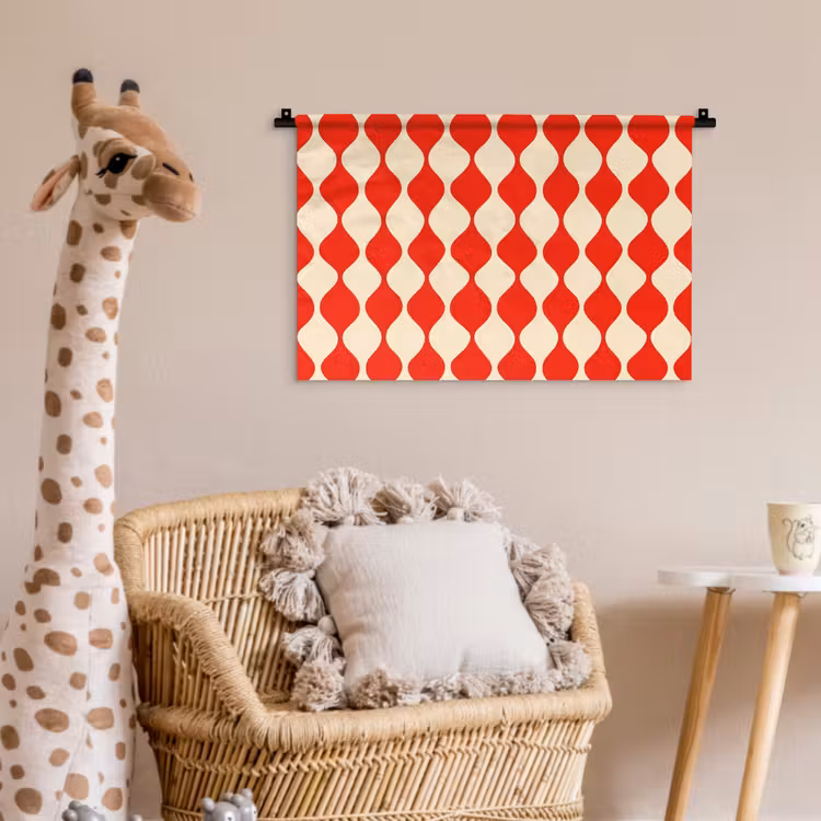Golvend patroon - Retro - Rood - Beige Wandkleed katoen klein 269 -wsfeer5_kind