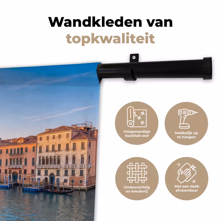 Gondel - Venetië - Kanaal - Stadsgezicht - Avondlicht Wandkleed katoen klein -sfeer2