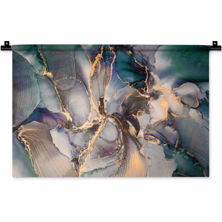 Goud - Blauw - Marmer Wandkleed katoen klein -zz3d