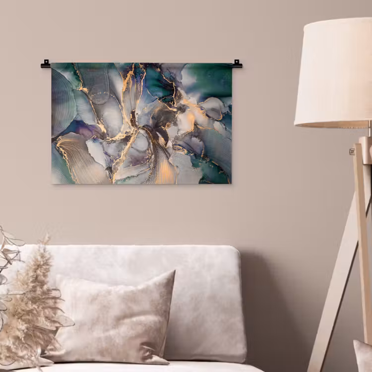 Goud - Blauw - Marmer Wandkleed katoen klein -sfeer4