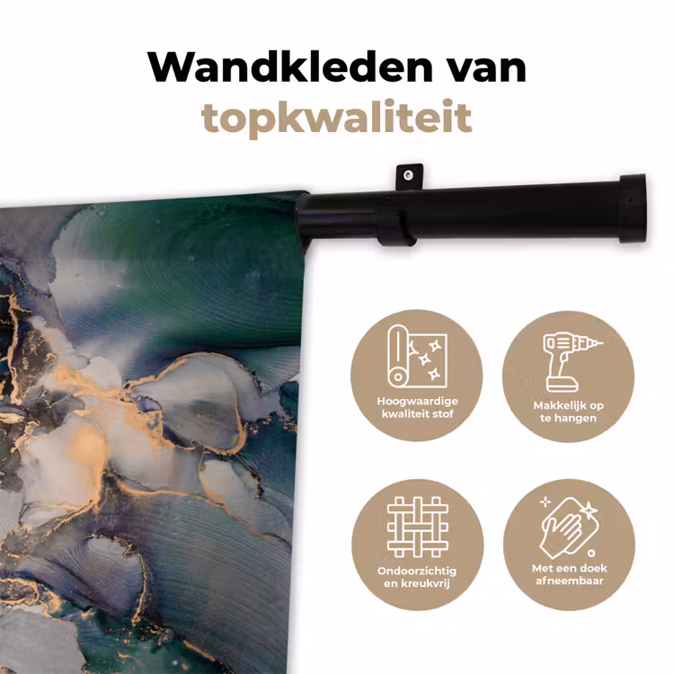 Goud - Blauw - Marmer Wandkleed katoen klein -sfeer2