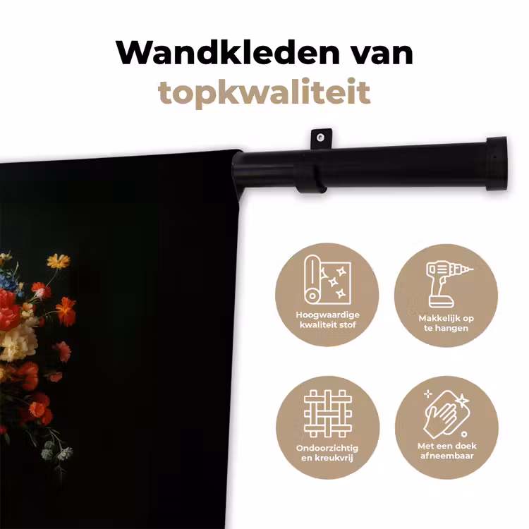 Goud - Bloemen - Kleuren - Vaas Wandkleed katoen klein -sfeer2
