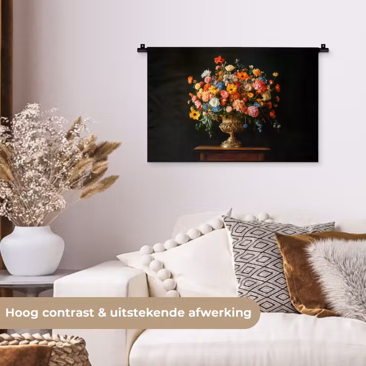 Goud - Bloemen - Kleuren - Vaas Wandkleed katoen klein -sfeer1