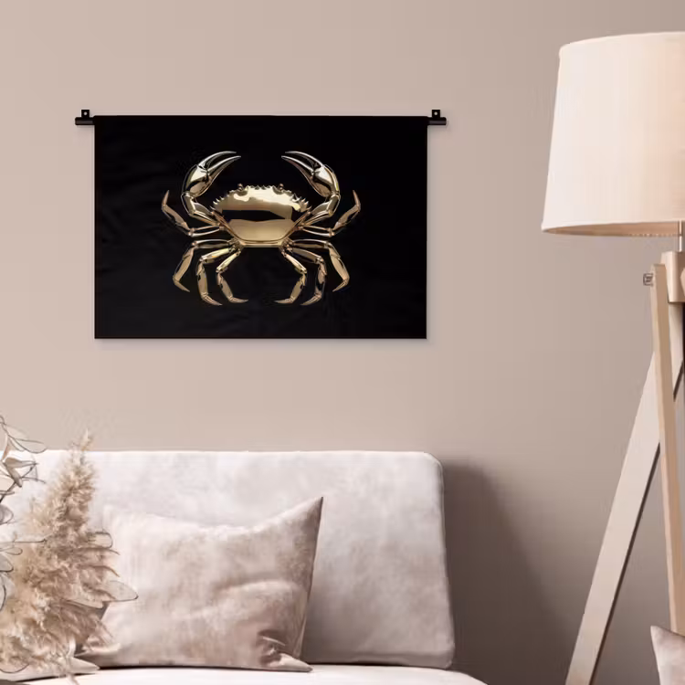 Goud - Krab - Dieren - Zwart Wandkleed katoen klein -sfeer4