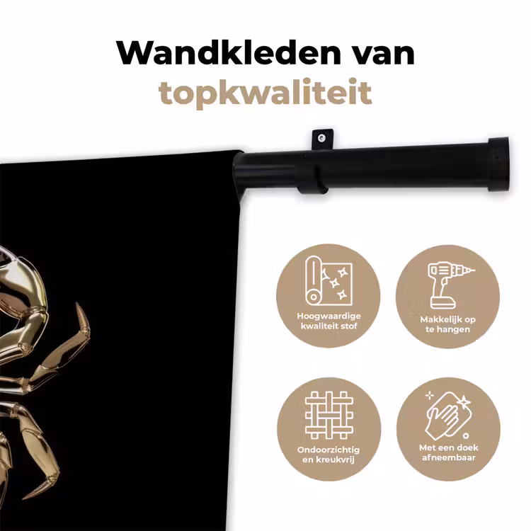 Goud - Krab - Dieren - Zwart Wandkleed katoen klein -sfeer2