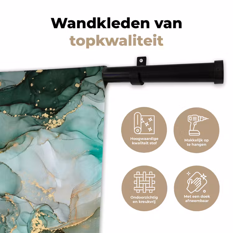 Goud - Marmer - Groen - Luxe - Marmerlook - Grijs Wandkleed katoen klein -sfeer2