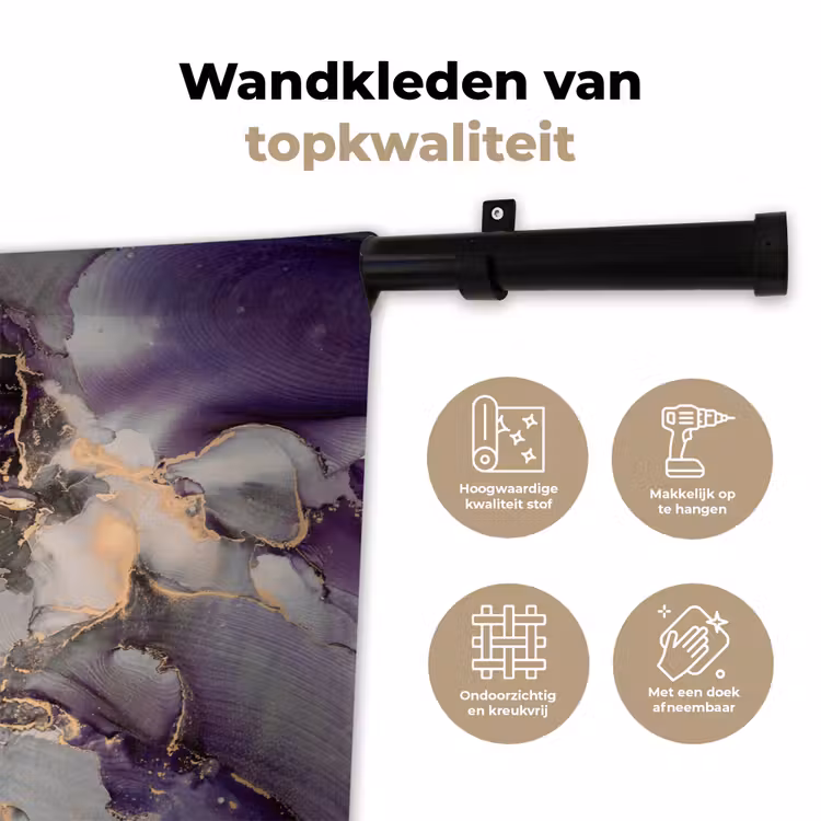 Goud - Paars - Marmer Wandkleed katoen klein -sfeer2