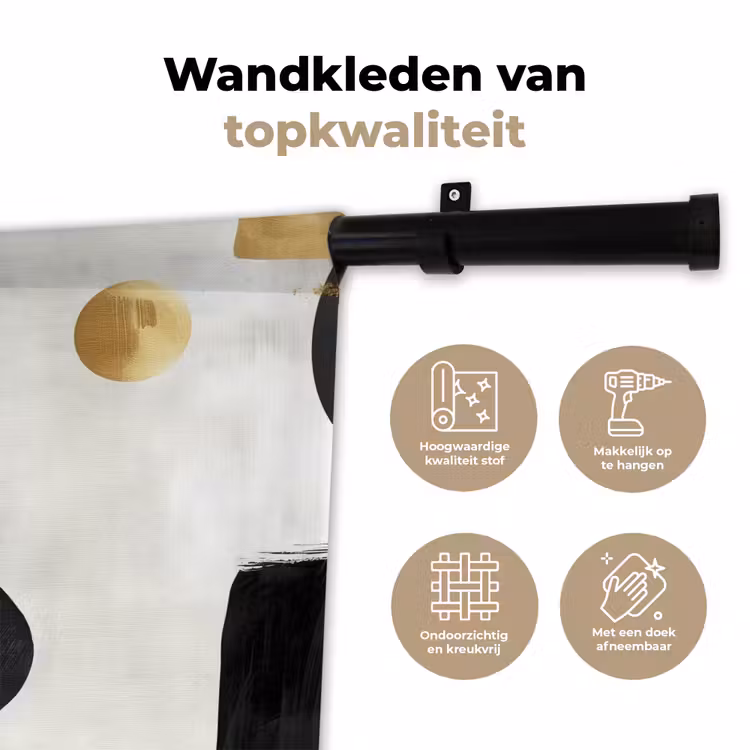 Goud - Rechthoeken - Cirkels - Abstract Wandkleed katoen klein -sfeer2