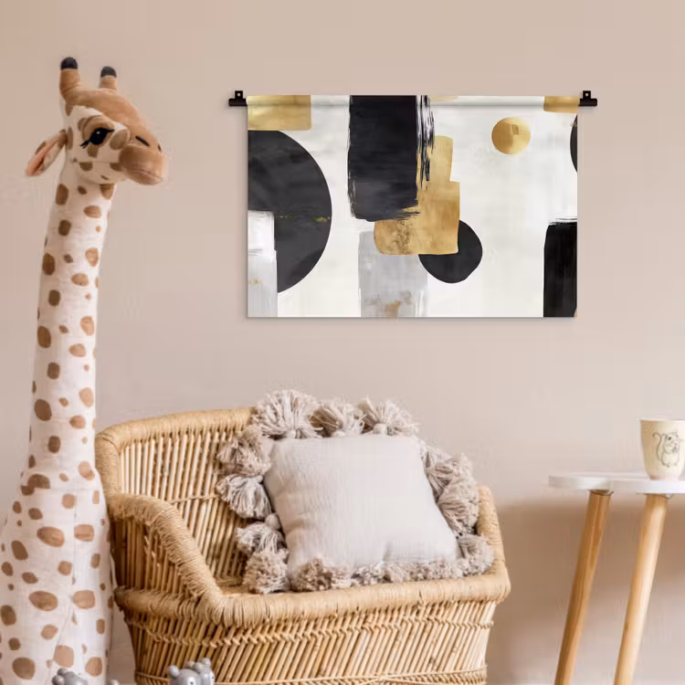 Goud - Rechthoeken - Cirkels - Abstract Wandkleed katoen klein -wsfeer5_kind