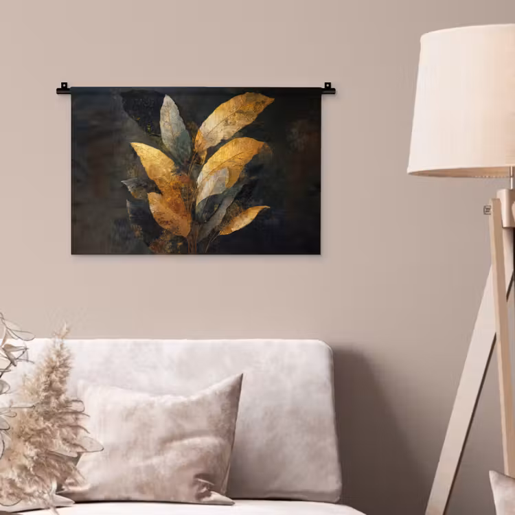 Gouden Bladcompositie – Botanische Luxe Wandkleed katoen klein -sfeer4