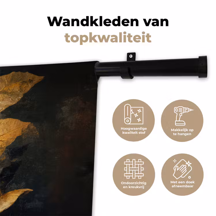Gouden Bladcompositie – Botanische Luxe Wandkleed katoen klein -sfeer2