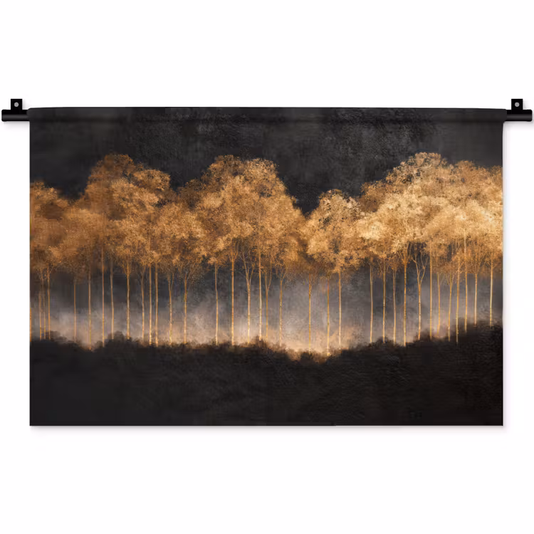 Gouden Bomen in Mistig Landschap Wandkleed katoen klein -zz3d