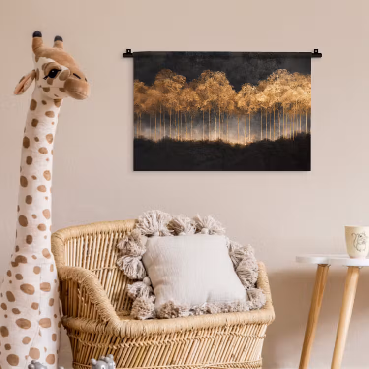 Gouden Bomen in Mistig Landschap Wandkleed katoen klein -wsfeer5_kind