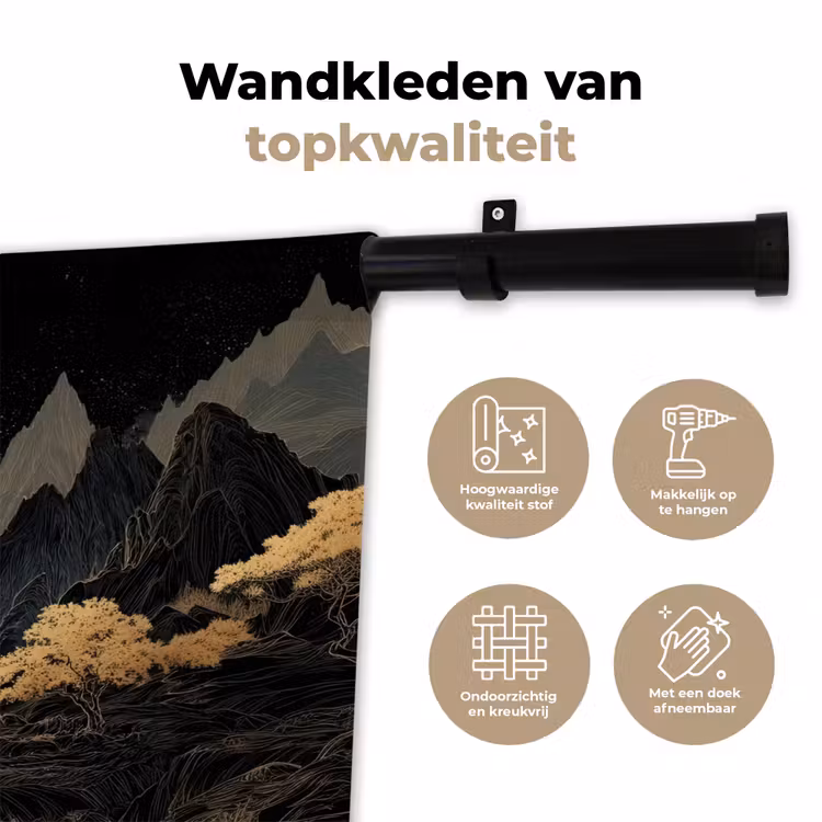 Gouden rivier - Bergen - Maan - Sterrenhemel Wandkleed katoen klein -sfeer2