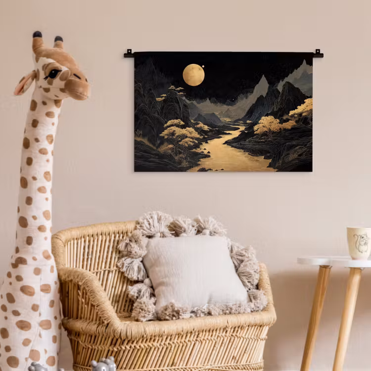 Gouden rivier - Bergen - Maan - Sterrenhemel Wandkleed katoen klein -wsfeer5_kind