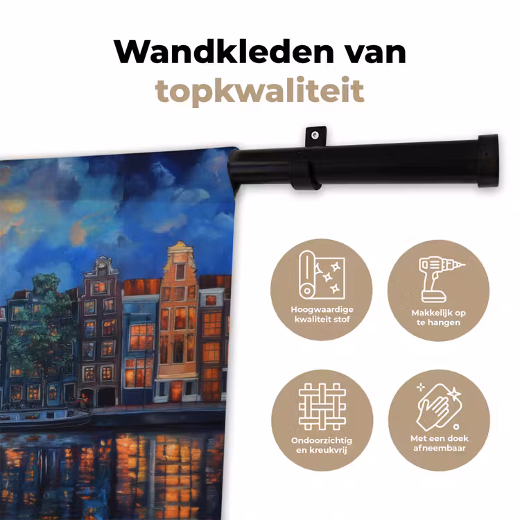 Grachten Amsterdam - Huizen - Stad - Kleurrijk Wandkleed katoen klein -sfeer2