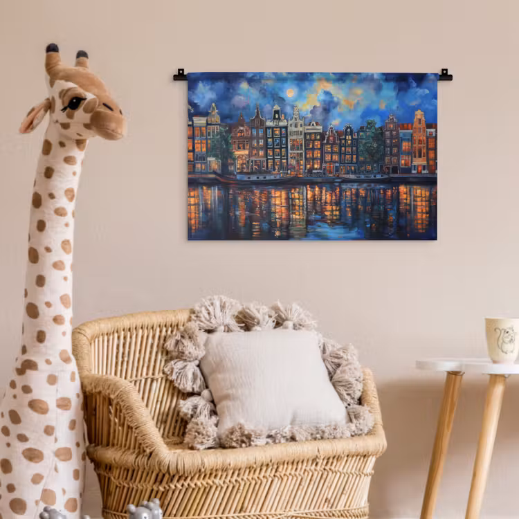 Grachten Amsterdam - Huizen - Stad - Kleurrijk Wandkleed katoen klein -wsfeer5_kind