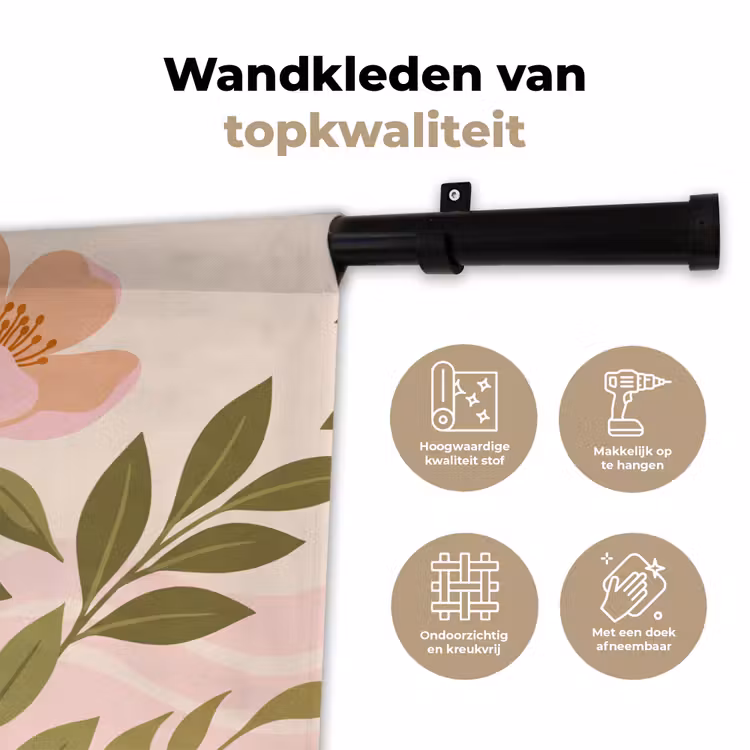 Grafisch - Bloemen - Roze Wandkleed katoen klein -sfeer2