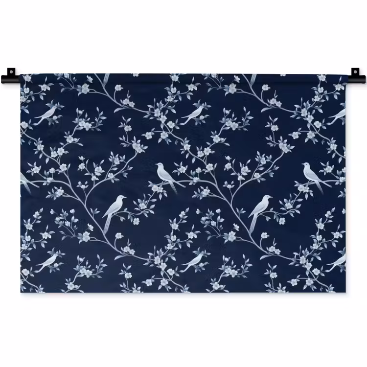 Grafisch - Bloesemtak - Blauw Wandkleed katoen klein 269 -zz3d