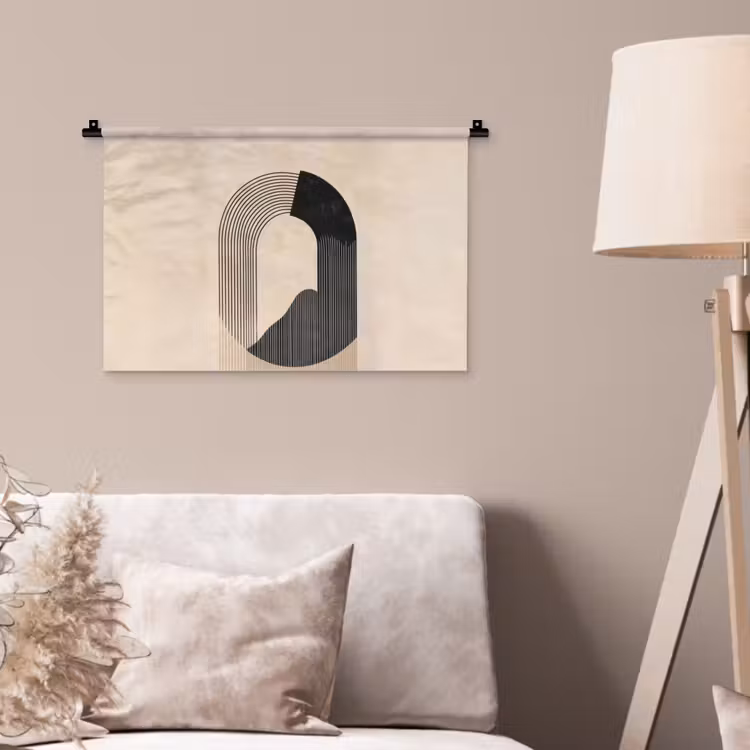 Grafisch gebogen motief - Beige Wandkleed katoen klein -sfeer4