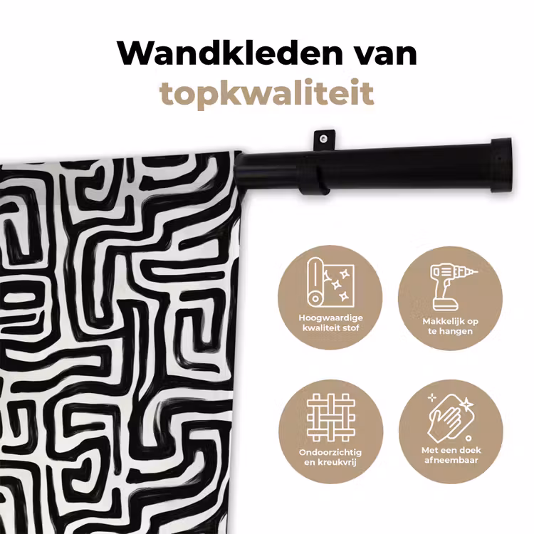 Grafisch - Lijnen - Zwart - Wit Wandkleed katoen klein 269 -sfeer2