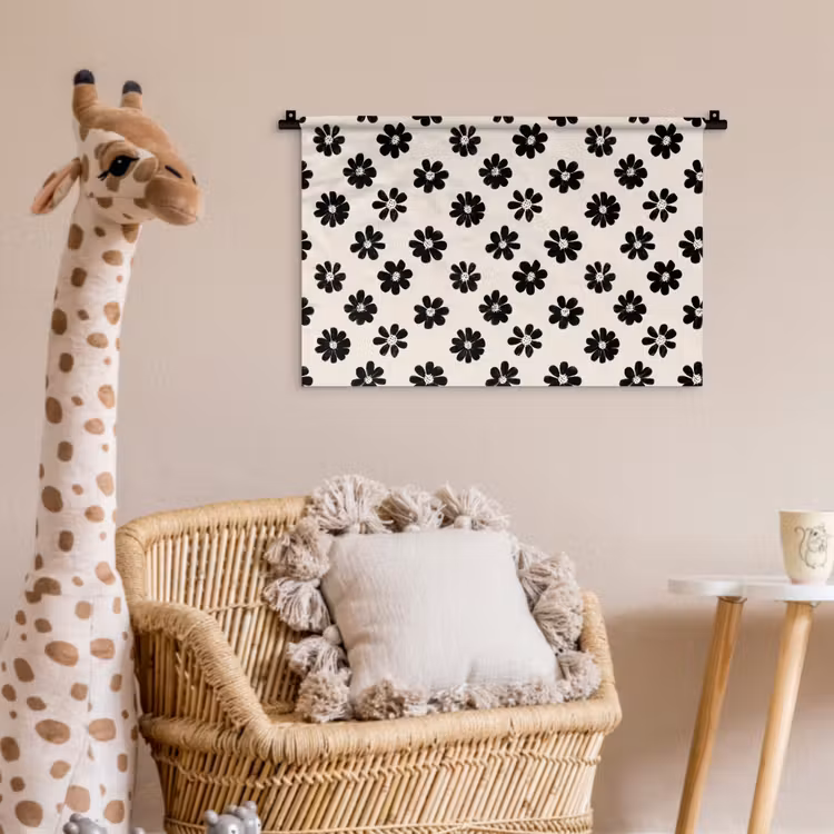 Grafisch - Madeliefjes - Zwart - Beige Wandkleed katoen klein 269 -wsfeer5_kind
