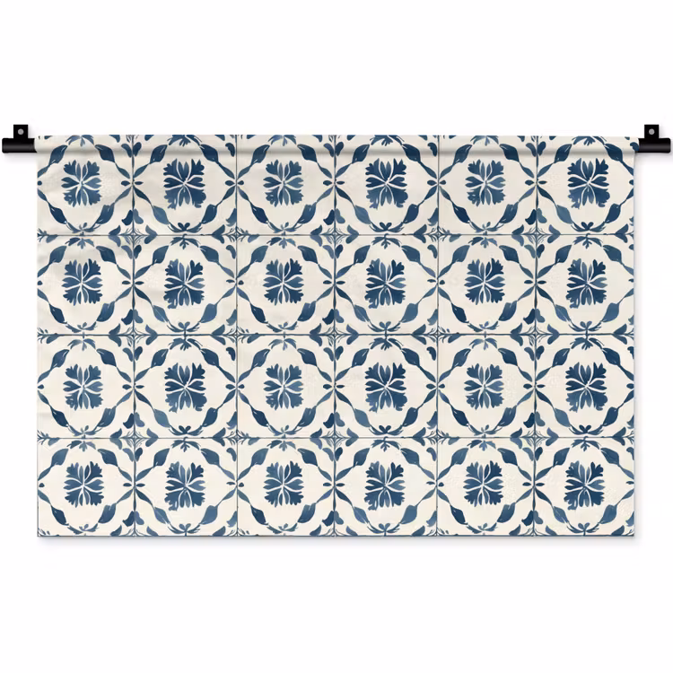 Grafisch - Tegel - Blauw Wandkleed katoen klein 269 -zz3d