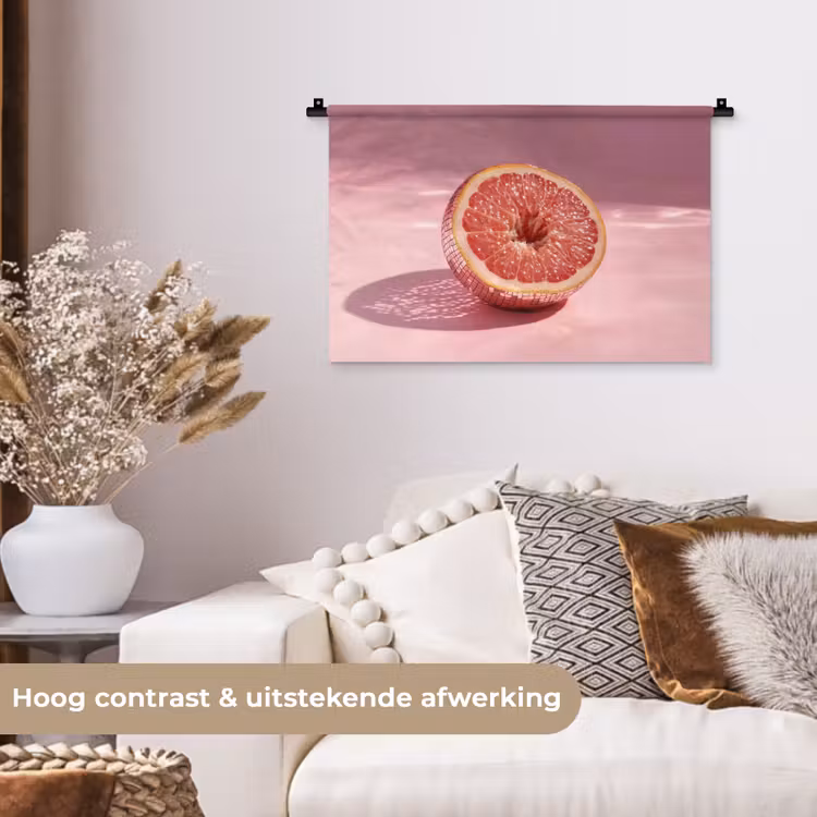 Grapefruit - Roze - Disco - Shiny Wandkleed katoen klein -sfeer1