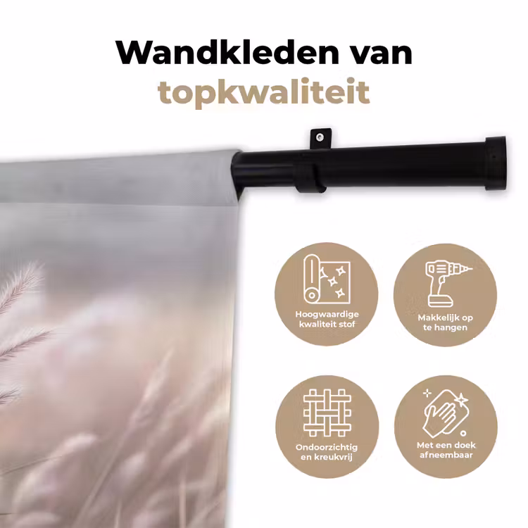 Graspluimen - Wind - Beige - Mistig Wandkleed katoen klein -sfeer2