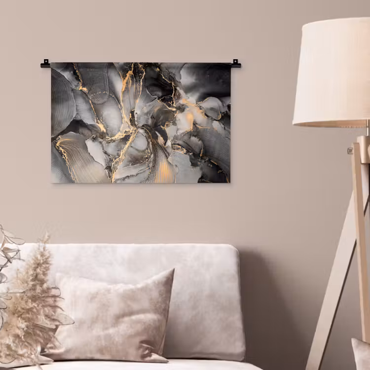 Grijs - Luxe - Goud - Marmer Wandkleed katoen klein -sfeer4