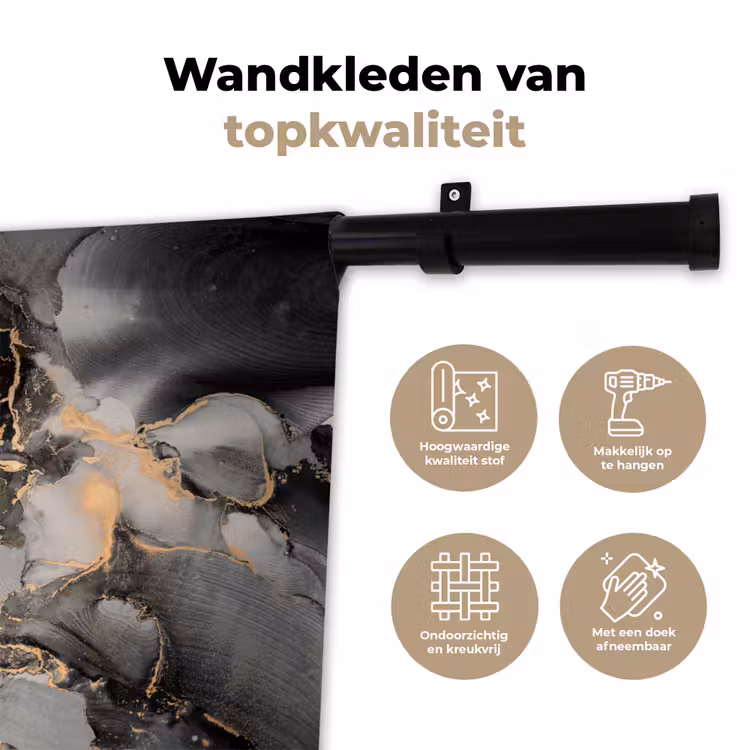 Grijs - Luxe - Goud - Marmer Wandkleed katoen klein -sfeer2
