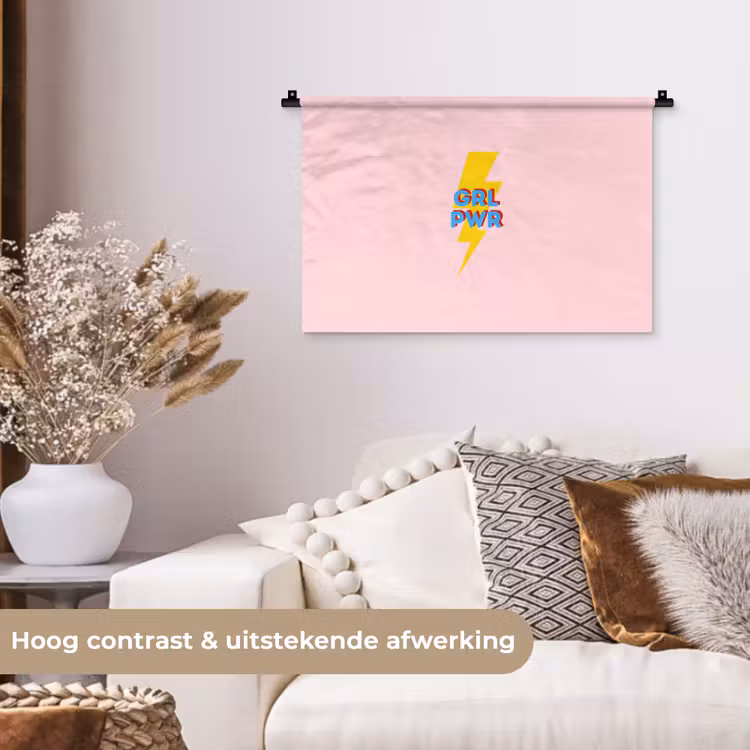 Grl pwr - Bliksem - Roze Wandkleed katoen klein -sfeer1