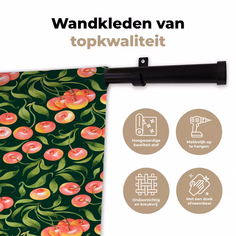 Groen - Rood - Kersen - Bladeren Wandkleed katoen klein 269 -sfeer2