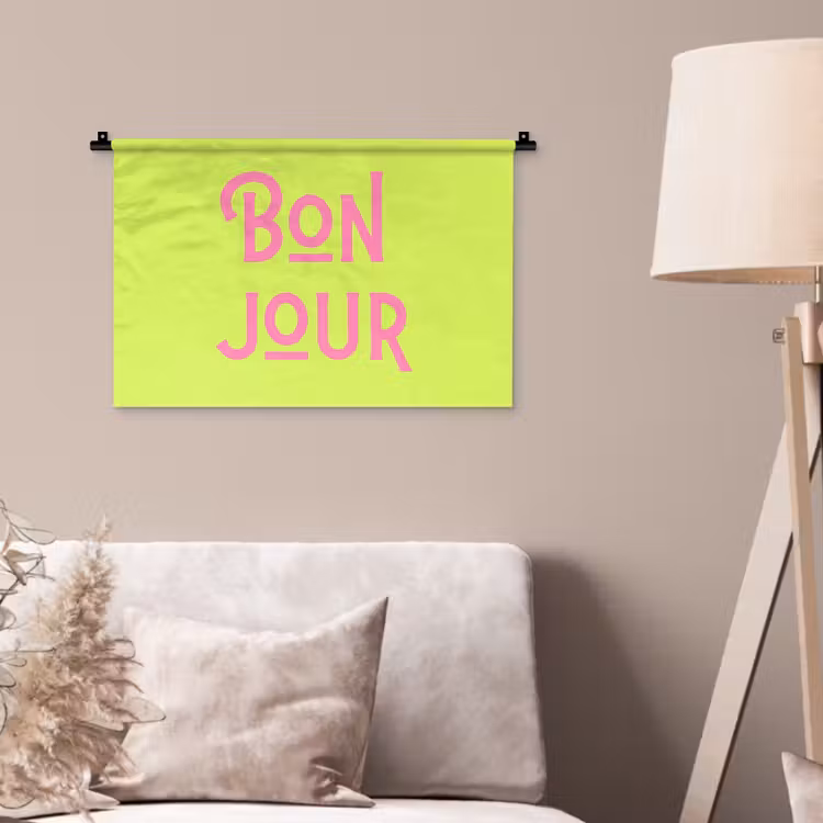Groen - Roze bonjour - art-deco Wandkleed katoen klein -sfeer4
