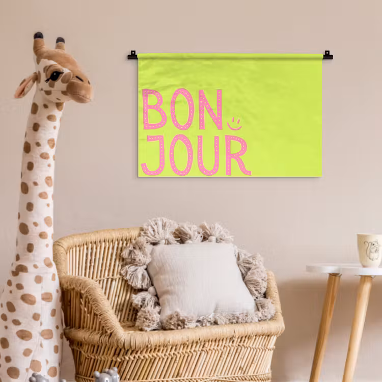 Groen - Smiley - Bonjour - Roze Wandkleed katoen klein -wsfeer5_kind