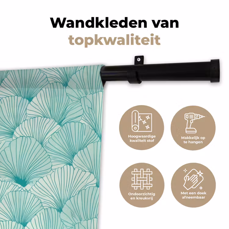 Groen - Wit - Ginko - Getekend - Textuur Wandkleed katoen klein 269 -sfeer2