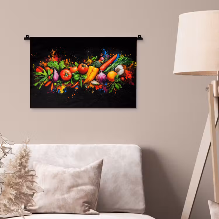 Groente - Eten - Kruiden - Graffiti - Koken Wandkleed katoen klein -sfeer4