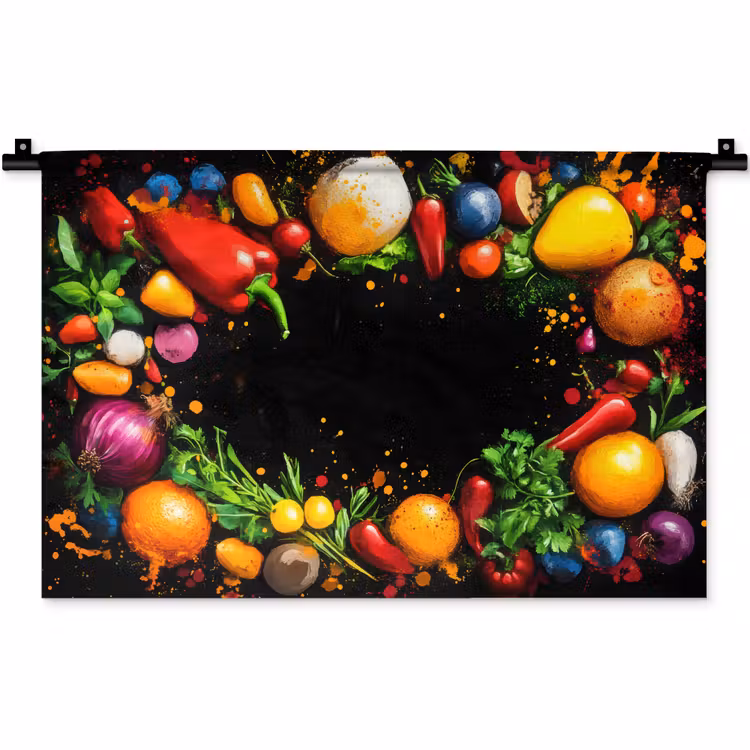 Groente - Graffiti - Kleurrijk - Koken - Abstract Wandkleed katoen klein -zz3d