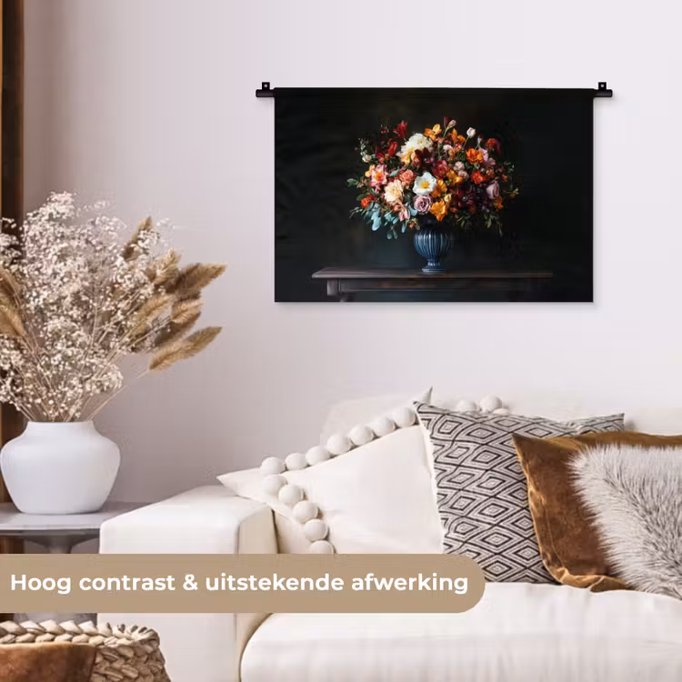 Groot - Bloemen - Vaas - Boeket Wandkleed katoen klein -sfeer1