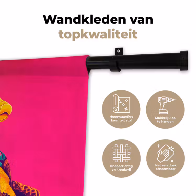 Hagedis - Bloemen - Roze - Kimono Wandkleed katoen klein -sfeer2