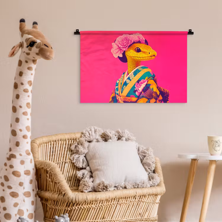 Hagedis - Bloemen - Roze - Kimono Wandkleed katoen klein -wsfeer5_kind