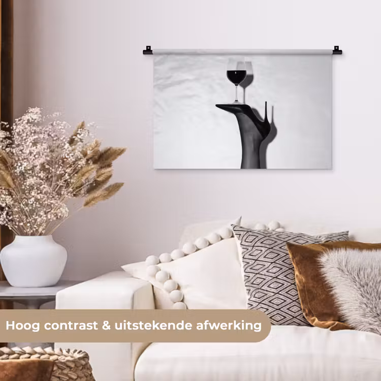 Hak - Wijn - Minimalistisch - Zwart Wandkleed katoen klein -sfeer1